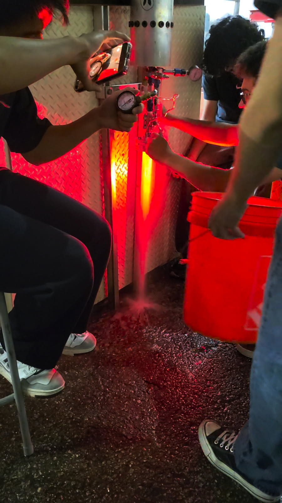 Pressure vs time during water flow test