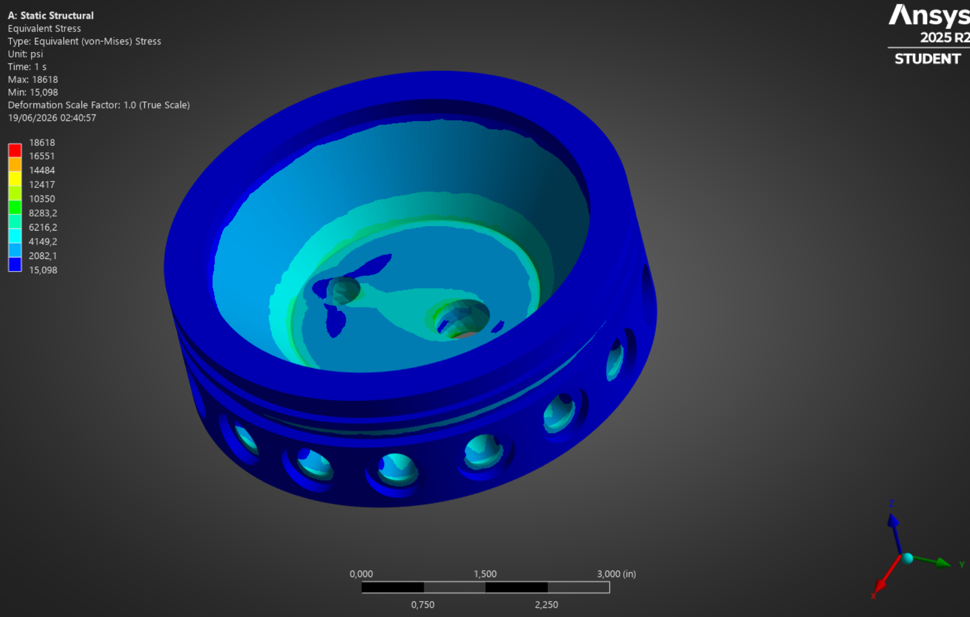 Endcap von Mises stress at 750 psi MEOP